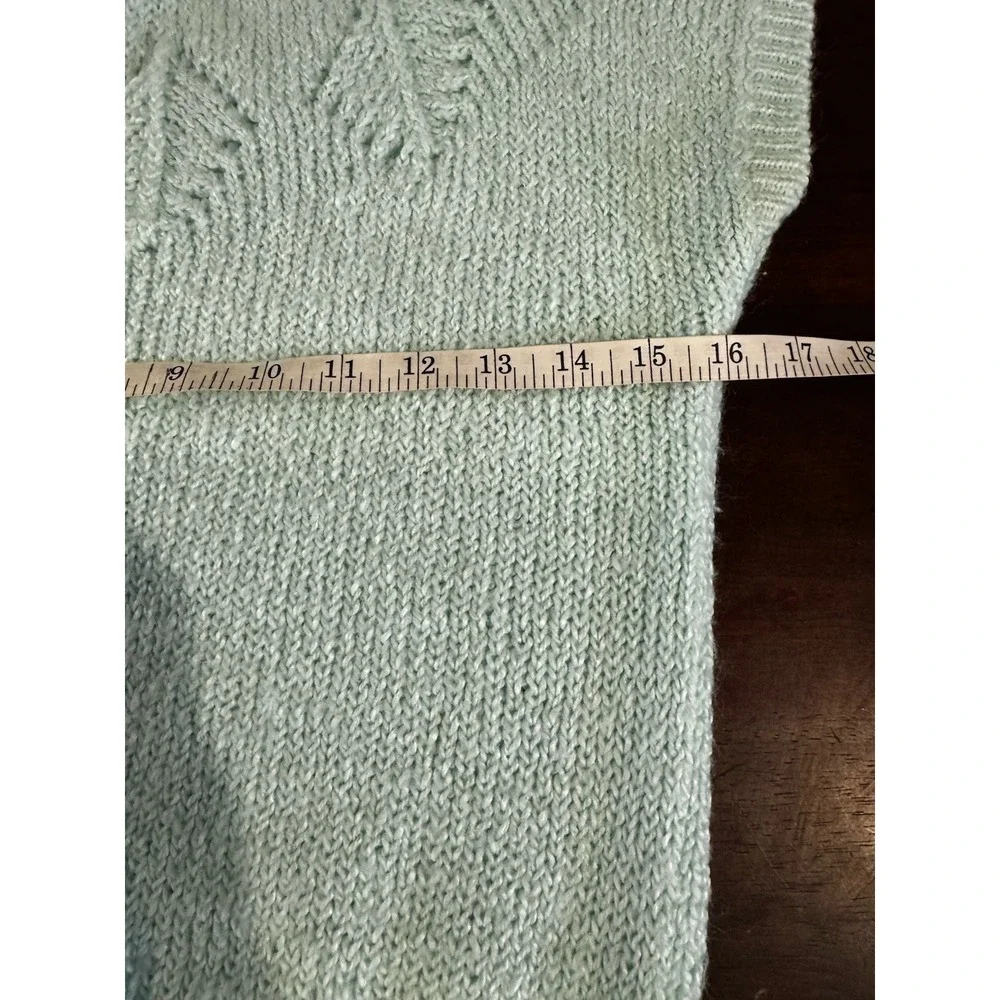 VTG Short Sleeve Sweater Mint Blue‎ Green Pointelle Cottage Lightweight Small